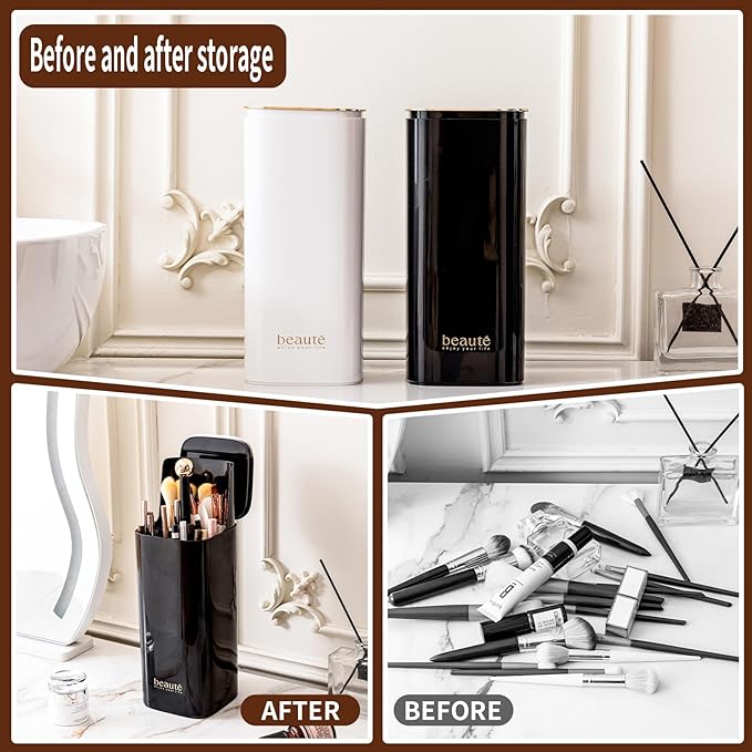 Makeup Brush Holder with Lid Cosmetic Tools Organizer(Black)