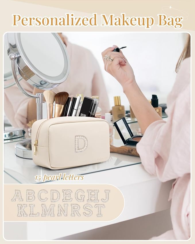 Vlando Initial Makeup Bag Cosmetic Bag Large Capacity Makeup Pouch for Purse Gifts for Best Friend Friendship Sister Teacher D