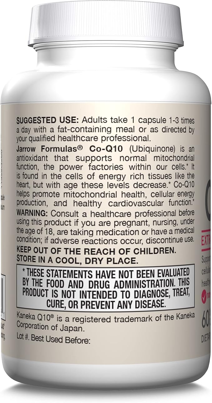 Jarrow Formulas Co-Q10, 200 mg, Antioxidant Support for Mitochondrial Health, Cellular Energy Production and Healthy Cardiovascular Function, 60 Veggie Capsules, 60 Day Supply