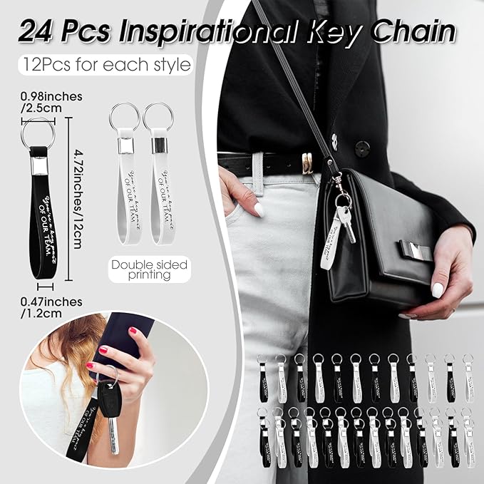 Sanwuta 48 Pcs Inspirational Canvas Makeup Bags Keychains Set Graduation Gifts Teacher Appreciation Gifts Bulk for Employees Women (Team)