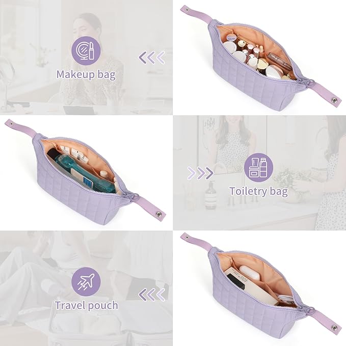 Makeup Bag Travel Cosmetic Bag for Women Girls, Zipper Make Up Pouch, Water-resistant Toiletry Bag, Portable Small Makeup Bag, Cosmetic Travel Tool Pouch, Purple