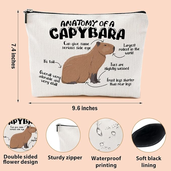 Funny Capybara Makeup Bag, Capybara Gifts for Women, Capybara Lovers Cosmetic Bag Travel Organizer Bags Makeup Pouch, Capybara Stuff Animal Lovers Gifts for Girls Wife Christmas birthday Gifts