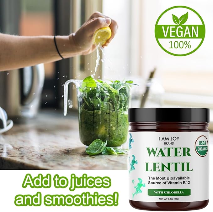 Water Lentil Protein Powder | Best Source of B12 Vitamin | aka Duckweed | with Organic Chlorella | Sugar Free | Rapid Energy Booster | Sustainably Farmed | 100% Recyclable 10oz Jar