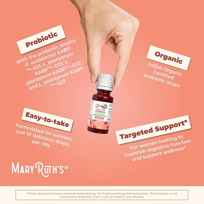 MaryRuth Organics USDA Organic Womens Probiotic Liquid Drops for Digestive Health | Targeted Support for Women | Four Probiotic Blend | Women's Wellness | Dairy Free | 30 Servings