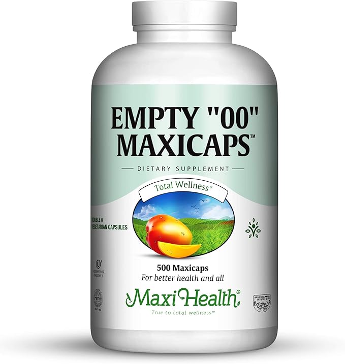 Maxi Health Empty “00” Capsules, 500 Count, Vegetarian - Kosher