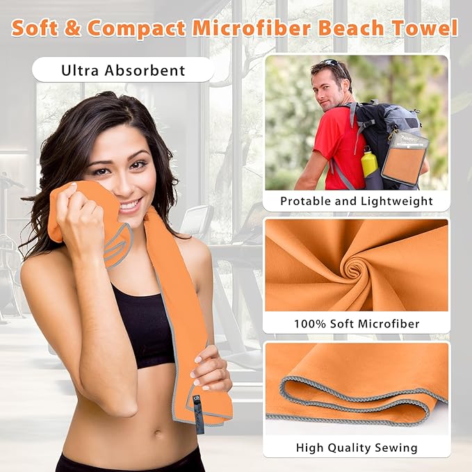 SYOURSELF 2 Pack Microfiber Camping Towel (L:60"x30"+12"x24")