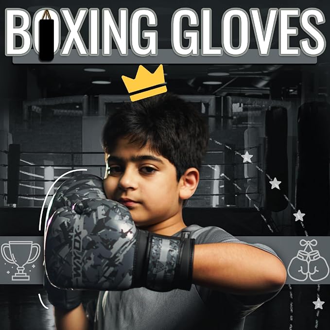 WYOX Kids Boxing Gloves 4oz 6oz 8oz โ Youth Punching Gloves for Boys & Girls Ages 3โ15 โ Sparring Gloves for Punching Bag, Kickboxing, Muay Thai, MMA โ Boxing Gloves for Kids Training Set