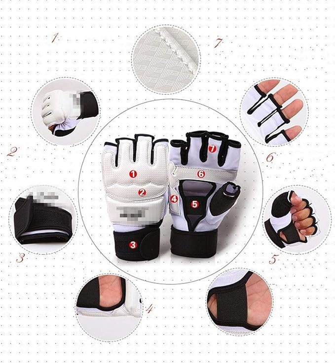 Taekwondo Kickboxing Punch Bag Gloves, Half Mitts WTF UFC MMA Training Boxing Sparring Grappling Martial Arts Muay Thai Wrist Wraps Support Gloves for Men Women Kids (Medium, Golden)
