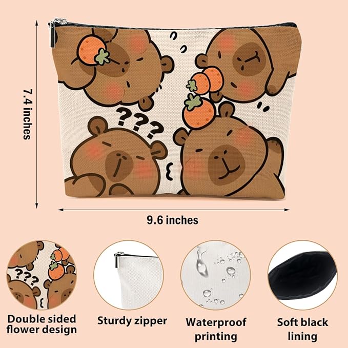 Capybara Makeup Bag, Capybara Gifts for Women, Capybara Lovers Cosmetic Bag Travel Organizer Bags Makeup Pouch, Capybara Stuff Animal Lovers Gifts for Girls Girlfriend Christmas birthday Gifts