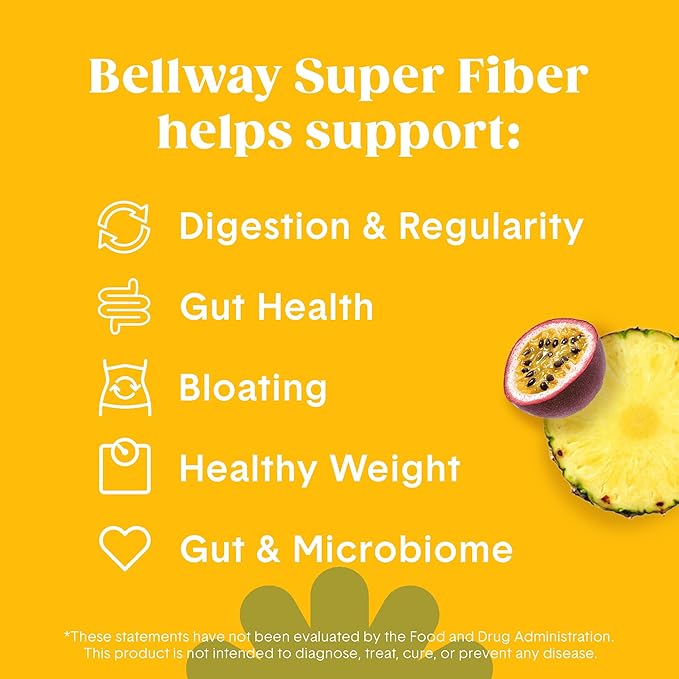 Bellway Super Fiber Powder + Fruit (3 Pack), Sugar Free Organic Psyllium Husk Powder Fiber Supplement for Regularity, Bloating Relief & Gut Health, Plant-Based, Pineapple Passion Fruit (150 Servings)