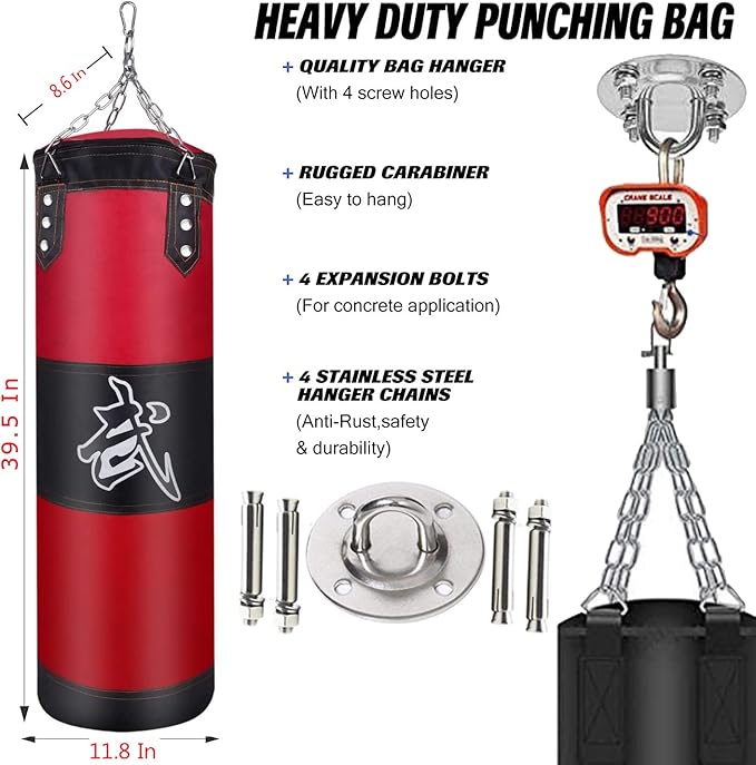 Hanging Punching Bag Set Unfilled, Heavy Boxing Bags Kickboxing Bag for Adults Kids, Youth Boxing Set with Hand Wraps, Punching Bag Hangers, for MMA Muay Thai Karate Taekwondo Training