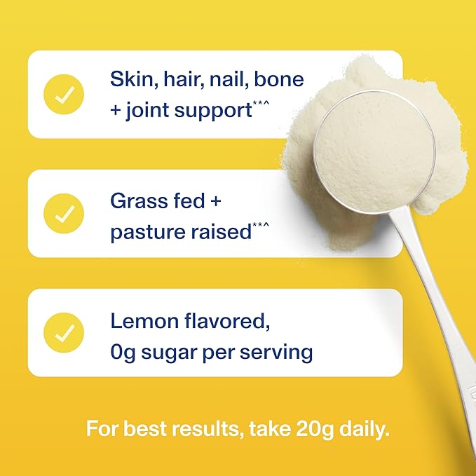 Vital Proteins Grass Fed Collagen Peptides Powder, Helps Support Healthy Hair, Skin, Nails, Bones and Joints - Hydrolyzed Collagen - Lemon 11oz