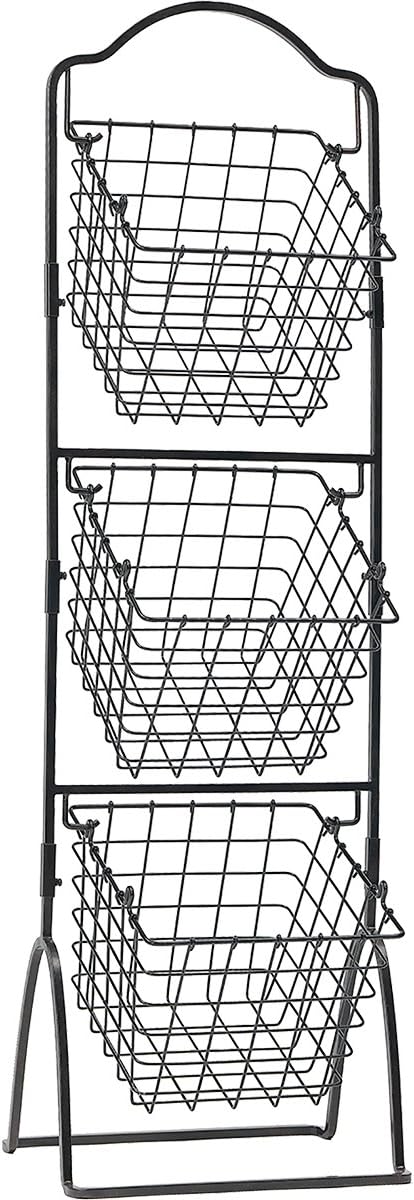 Gourmet Basics by Mikasa 5162874 3-Tier Metal Market Basket, Antique Black