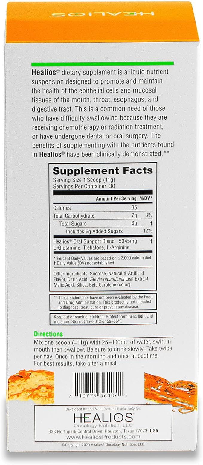 HEALIOS Orange Flavor Oral Health and Dietary Supplement, Powder Form, Naturally Sourced L-Glutamine Trehalose L-Arginine, 11.64 Ounces