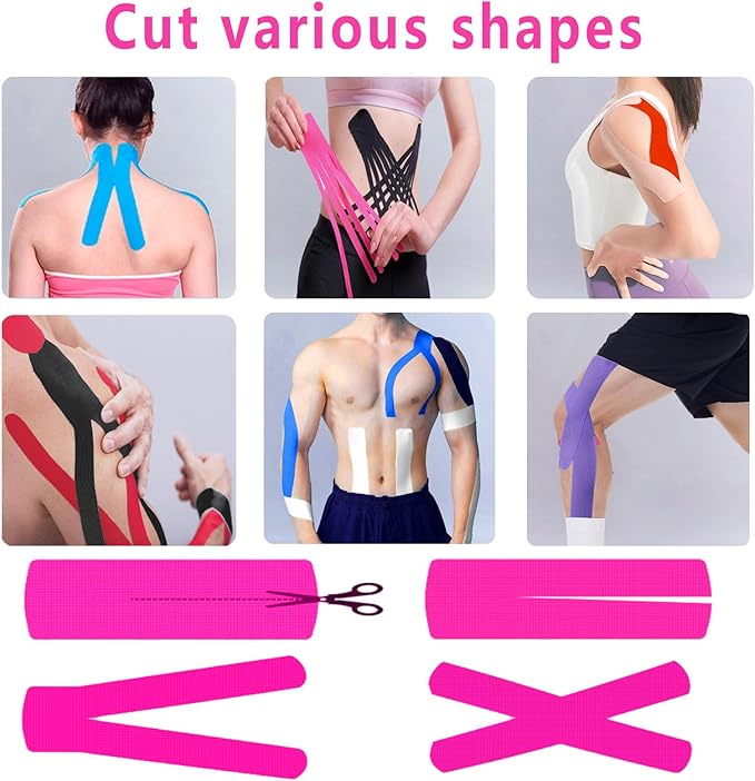 Kinesiology Tape Pro 1/2/5 Rolls, 2 Inch High Elasticity Sports Tape Therapeutic Pain Relief–Physio Tape for Muscle Recovery & Joint Support, Waterproof & Hypoallergenic & Breathable–Pink