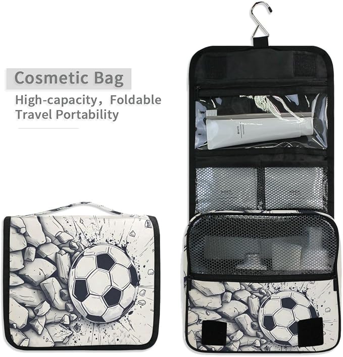 senya Hanging Travel Toiletry Bag Kit Boys Makeup Case Cosmetics Organizer for Men Women (Football Wall)