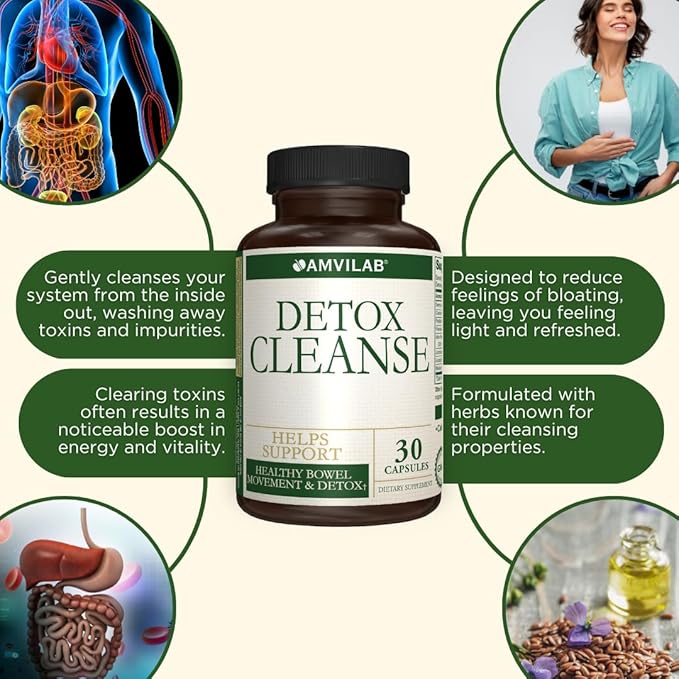 Detox Cleanse - Colon Detox - Supports Healthy Bowel Movement & Detox - Gut & Colon Detox Cleanse - Natural Laxative for Constipation - Reduce Bloating - Dietary Supplement - 30 Capsules
