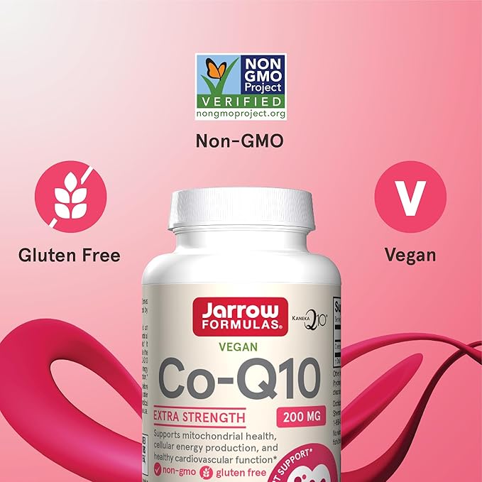 Jarrow Formulas Co-Q10, 200 mg, Antioxidant Support for Mitochondrial Health, Cellular Energy Production and Healthy Cardiovascular Function, 60 Veggie Capsules, 60 Day Supply