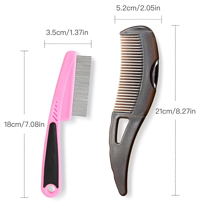 Dandruff Comb, Stainless Steel Fine Tooth Lice/Flea/Psoriasis Comb, Scalp Oil Buildup Removal Wide Hollow Tooth Button Hairbrush for Scalp Massage Care for Man Women and Kids (Pink)