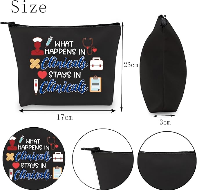 POFULL Nursing Clinical Instructor Gift What Happens in Clinicals Stays in Clinicals Cosmetic Bag Medical Gift (What Happens black bag)