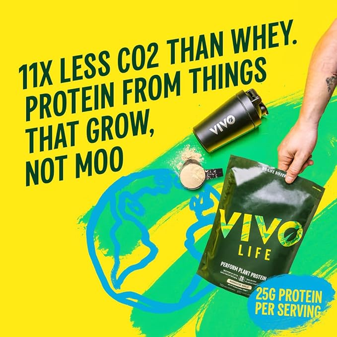 Vivo life Perform Plant Protein Powder - Raw Cacao, Vegan, 7 Servings - 266g / 9.38oz, BCAA Pea & Hemp Blend