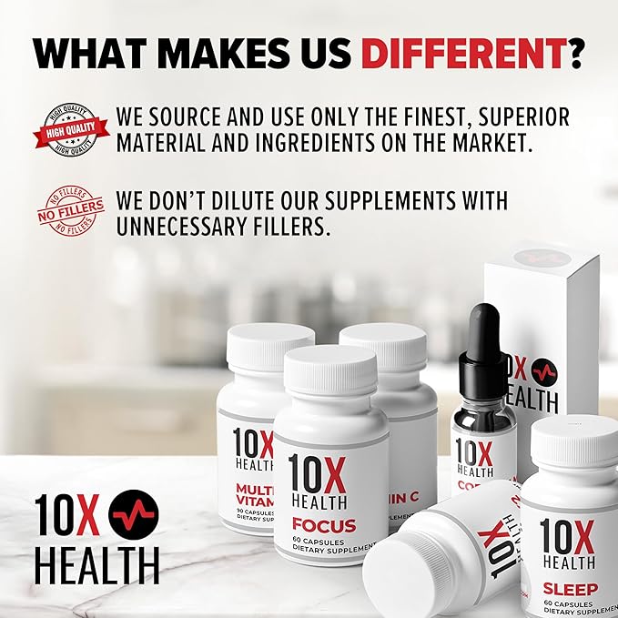 10X Health Probiotics - Immune Support Supplement & Probiotics for Digestive Health w/Lactobacillus Acidophilus, Rhamnosus & Bifidobacterium Longum, Dietary Supplements w/Essential Enzymes (60 Caps)
