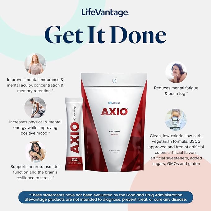 AXIO Regular Energy Drink Powder, Sour Cherry, 30 Packets, Instant Energy Powder, Energy Supplement in a Drink Mix, w/B Vitamins, DMAE, L-Theanine, Quercetin, Green Tea & Pine Bark Extract