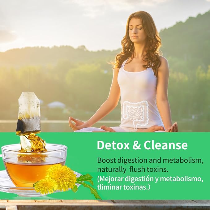 Te de Diente de Leon 30 Day Detox Tea, Herbmood Natural Herbs Tea Bags, Te Para Bajar de Peso Rapido y Efectivo y Seguro para Mujer y Hombres, Ademas de Desinflamar el Vientre y el Estomago,