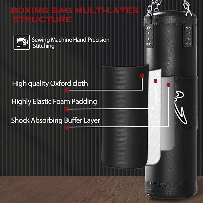 Punching Bag for Adults, 4ft Heavy Boxing Bag Set with 12oz Boxing Gloves, MMA Karate Kickboxing Boxing Home Gym Martial Art - Unfilled