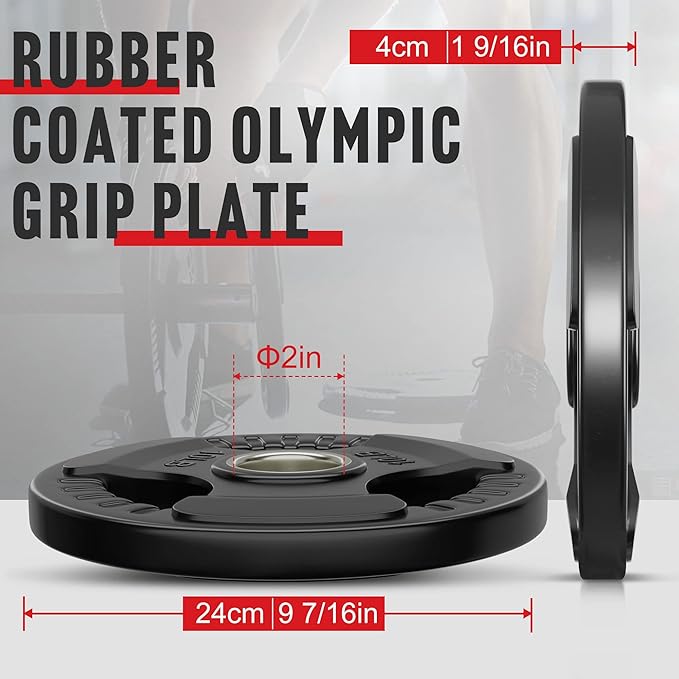 Holleyweb Weight Plates Olympic Rubber Grip Plates 2-Inch