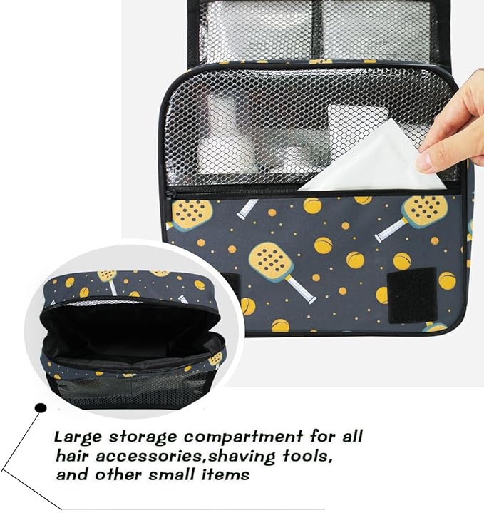 senya Hanging Travel Toiletry Bag Kit Boys Makeup Case Cosmetics Organizer for Men Women (Pickleball Game Seamless)