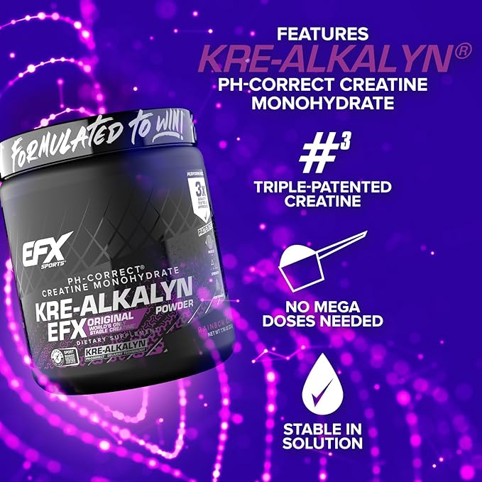 EFX Sports Kre-Alkalyn EFX Powder | pH Correct Creatine Monohydrate Powder Supplement | Strength, Muscle Growth & Performance | 110 Servings (Rainbow Blast)