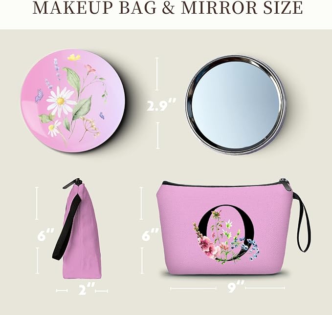 SEAMOON Happy Birthday Friendship Bridesmaid Team Gifts for Employees Women Mom Girl Daughter Teenage Personalized Make up Cosmetic Bag Travel with Mirror Mothers Day Christmas Graduation O
