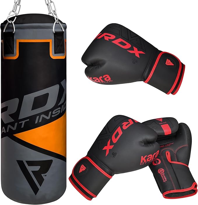 RDX Kids Punching Bag 2FT with Punch Gloves, Unfilled Boxing Set, Non Tear Maya Hide Leather Junior Hanging Bag, Kickboxing MMA Grappling Muay Thai Karate Taekwondo BJJ Training