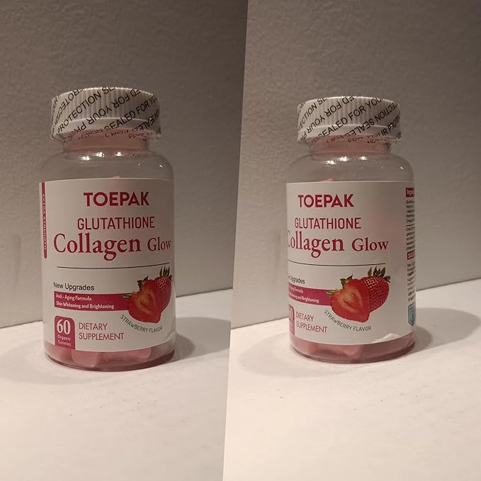 Glutathione Collagen Glow Gummies for Women, Glow Beauty Collagen Anti-Aging brightens Skin Tone & Reduces Fine Lines Wrinkles, Strawberry Flavor, 60 Gummies, 30 Servings (30 Days)