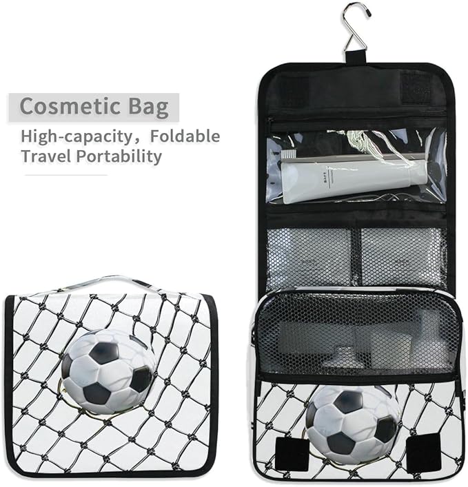 senya Hanging Travel Toiletry Bag Kit Boys Makeup Case Cosmetics Organizer for Men Women (Football)