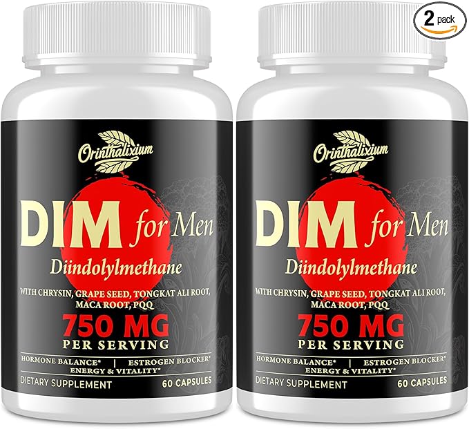DIM Supplement for Men 750MG, Aromatase Inhibitor with Chrysin & Black Pepper Extract, Detox, 60 Capsules (2 Bottle)