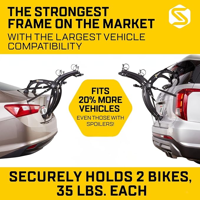 Saris Bones EX 2-Bike Trunk Rack Bicycle Carrier, Durable, Rust-Free, Anti-Sway Straps, Made in USA, Arc-Based Design, 100% Recyclable Materials