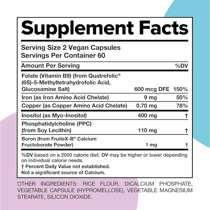 Complement ForHer Multivitamin- Hormone Balance for Women (120 Capsules) Inositol Supplement, Longevity Support, Reproductive Health- B9, Iron- 60 Servings