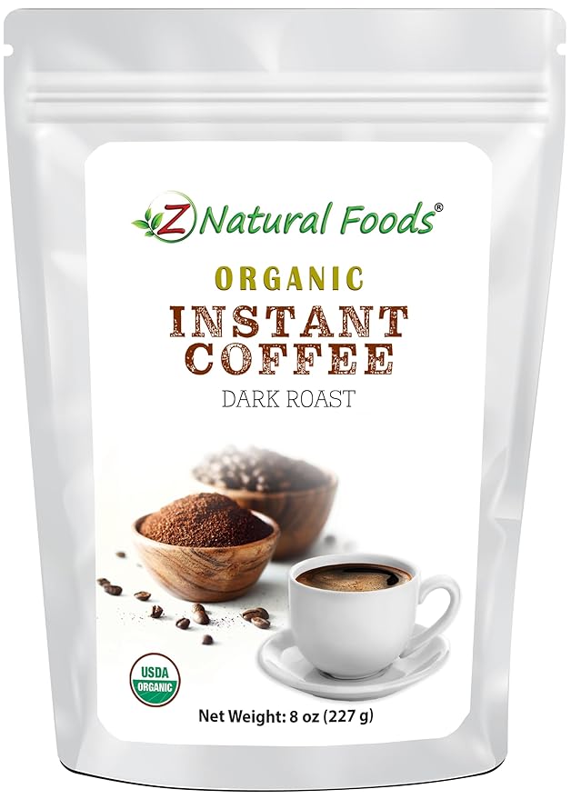 Organic Instant Coffee Powder, Dark Roast Delight, Rich In Immune-Supporting Antioxidants, Boosts Mood, Energy, and Memory, Enjoy Hot Or Iced, Gluten Free, Vegan, Non-GMO, 8 oz