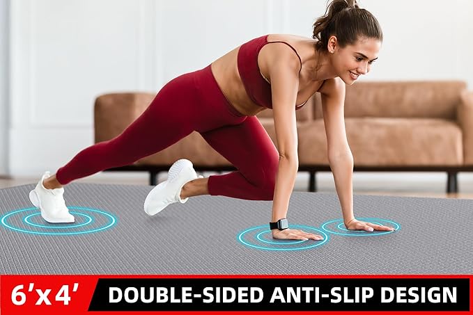 Extra Large Exercise Mat, 10'x6'/9'x6'/8'x6'/7'x5'/6'x4' (8mm/10mm) Thick Workout Mat for Home Gym Flooring, Garage, Shoe-Friendly, High-Density, MMA, HIIT, Weight Lifting, Cardio&Strength
