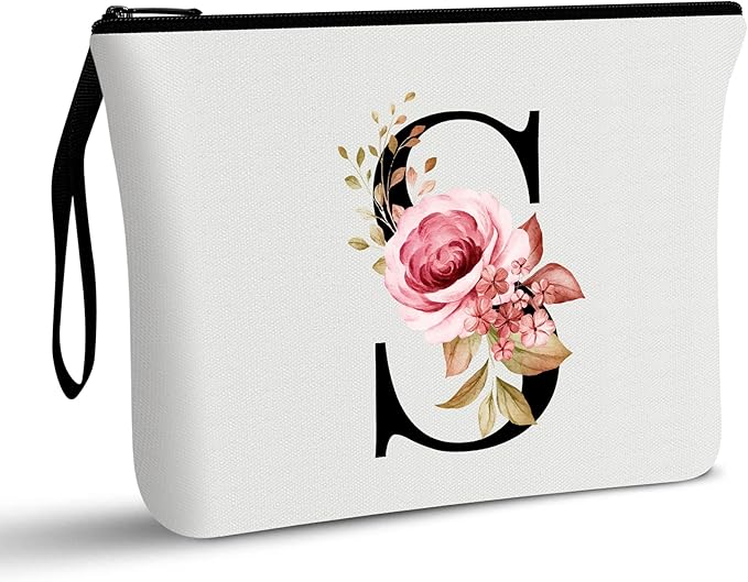 Vavabox A-Z Personalized Makeup Bag, Birthday Gifts for Women Mom, Gifts for Best Friend, Bride Bridesmaid Cosmetic bag (S, White)