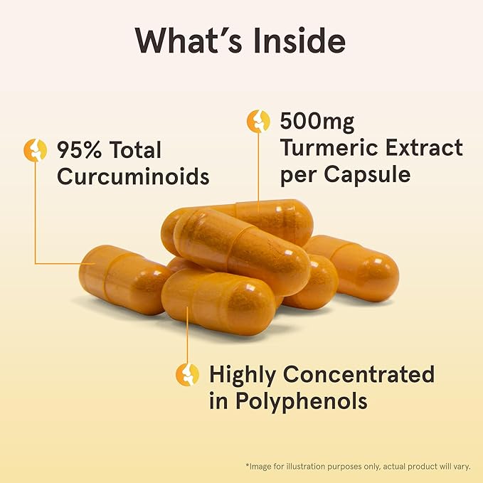 Jarrow Formulas Curcumin 95 500 mg, Turmeric Curcumin Extract for Antioxidant Support, Bone and Joint Support Dietary Supplement, 120 Veggie Capsules, Up to 120 Servings