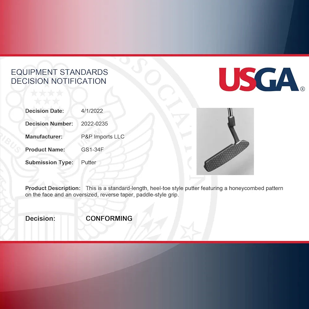 GoSports GS1 Tour Golf Putter – Choose Oversized Grip or Traditional Grip - 34” Right-Handed Blade Putter with Milled Face