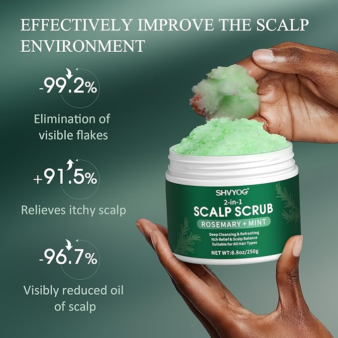 SHVYOG Scalp Scrub, Rosemary Exfoliator Scrub with Peppermint & Sea Salt, Anti-Dandruff Detox Clarifying Exfoliator for Build Up, Itchy Scalp, Oily & Dry Hair with Scalp Massager