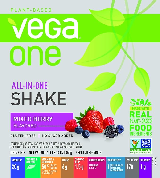Vega One All-In-One Nutritional Shake Berry (20 Servings) - Plant Based Vegan Protein Powder, Non Dairy, Gluten Free, Non GMO, 30 Ounce (Pack of 1)