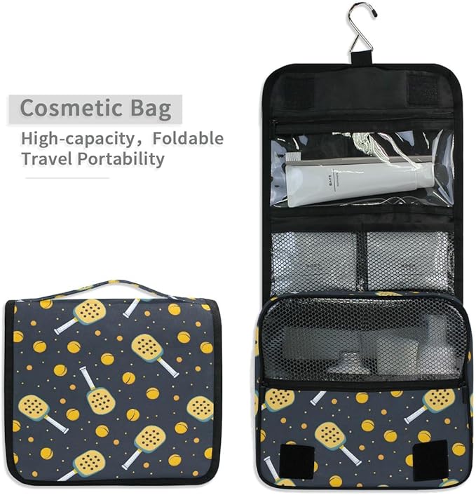 senya Hanging Travel Toiletry Bag Kit Boys Makeup Case Cosmetics Organizer for Men Women (Pickleball Game Seamless)