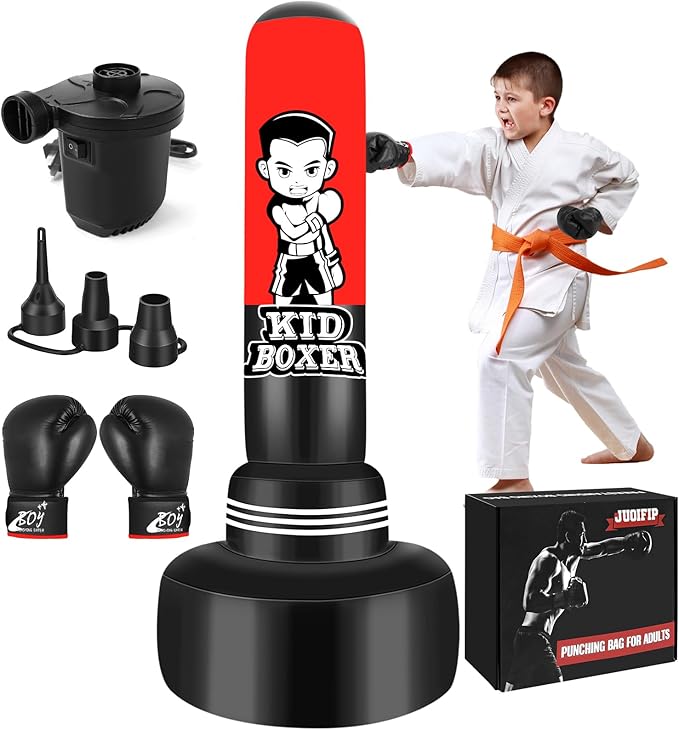 Punching Bag for Kids Adult, Inflatable Boxing Bag Men Standing Kickboxing Bag, Suitable for Kickboxing MMA Dummy Karate Home Gym Training Equipment for Men and Women