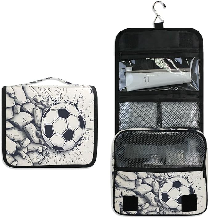 senya Hanging Travel Toiletry Bag Kit Boys Makeup Case Cosmetics Organizer for Men Women (Football Wall)