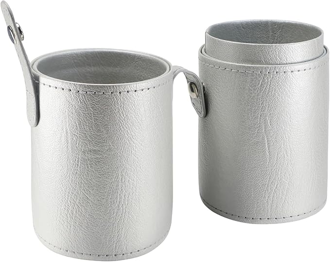 Portable Makeup Brush Case,Pu Leather Makeup Brush Holder with Button,Travel Cup Storage Dustproof Makeup Cosmetic Bags for Women (Silver)